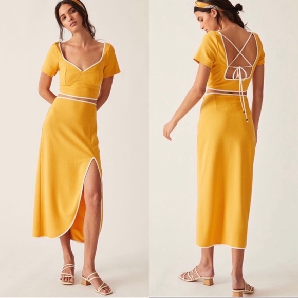 Anthropologie Dresses & Skirts - Anthropologie Maeve Textured Corset Cropped Top Midi Slit Skirt Set Size Small